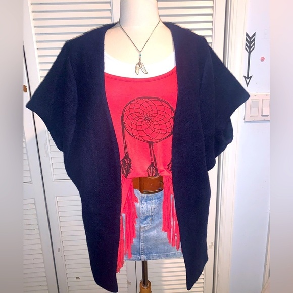 Navy Blue Wool Blend short sleeve Dorman sleeve duster Large - Picture 1 of 8